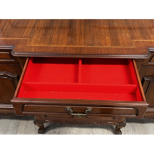 421 - French Louis XV style breakfront buffet, fitted with a central bank of four drawers, lined for flatw... 