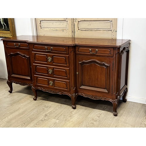 421 - French Louis XV style breakfront buffet, fitted with a central bank of four drawers, lined for flatw... 