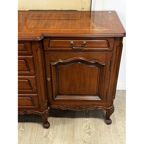 421 - French Louis XV style breakfront buffet, fitted with a central bank of four drawers, lined for flatw... 