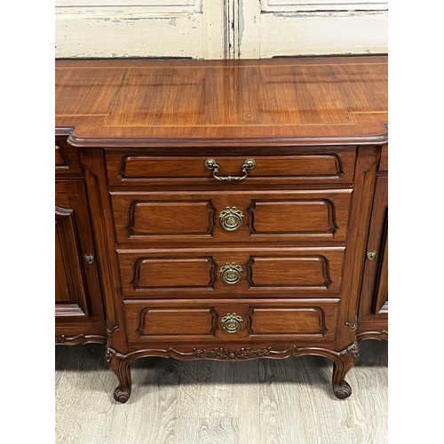 421 - French Louis XV style breakfront buffet, fitted with a central bank of four drawers, lined for flatw... 