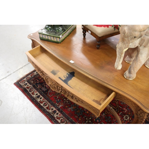 433 - French Louis XV style centre or entry table, with stretcher base & single drawer, approx 76cm H x 14... 