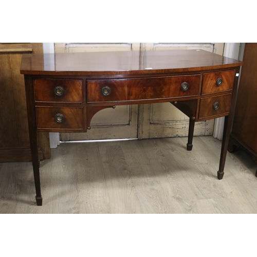 452 - Antique English mahogany George III mahogany bow front sideboard, approx 85cm H x 133cm W x 66cm D