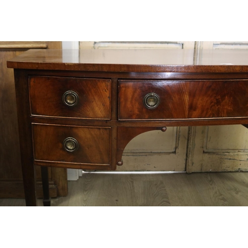 452 - Antique English mahogany George III mahogany bow front sideboard, approx 85cm H x 133cm W x 66cm D