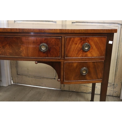 452 - Antique English mahogany George III mahogany bow front sideboard, approx 85cm H x 133cm W x 66cm D