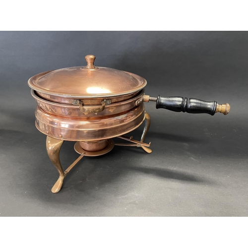 472 - Vintage copper chafing dish and warming stand, approx 24cm H