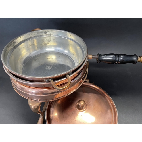 472 - Vintage copper chafing dish and warming stand, approx 24cm H