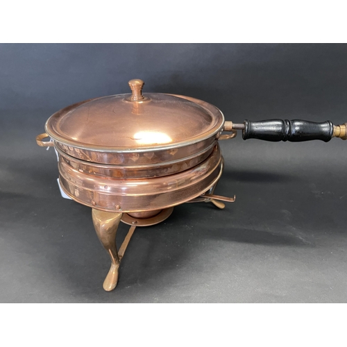 472 - Vintage copper chafing dish and warming stand, approx 24cm H