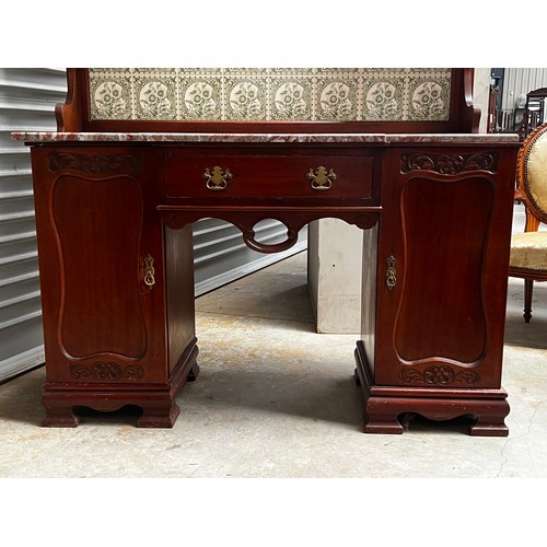 481 - Large antique tiled back marble topped washstand cabinet, of breakfront design, approx 200cm H x 137... 