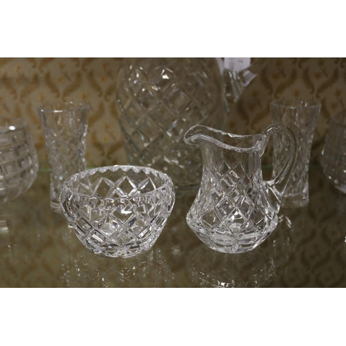 17 - Selection of Bohemian cut crystal, to include water jug, pair of bowls, etc, approx 24cm H and short... 