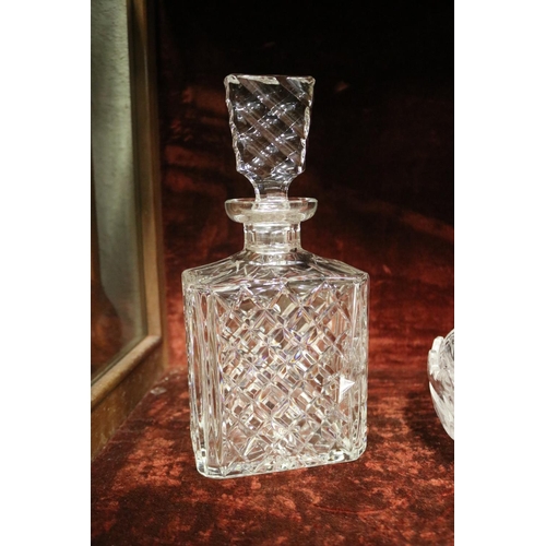 19 - Bohemian cut crystal decanter, flared rim vase, lidded bonbonniere, approx 26cm H and shorter (3)