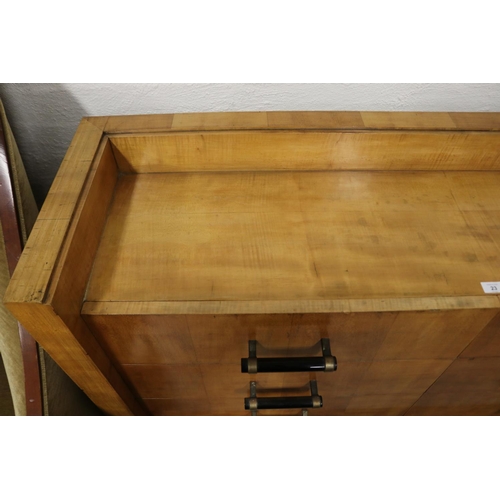 23 - French Art Deco period six drawer sideboard, black glass pulls with brass mounts. Ebonized spade fee... 