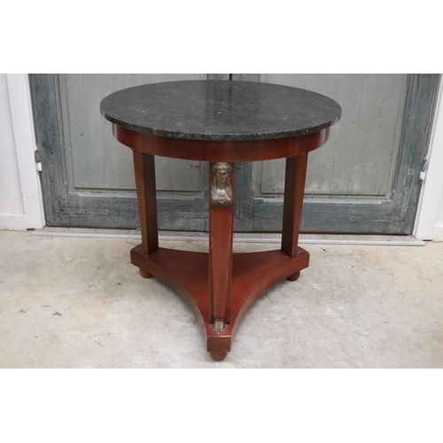 432 - French Empire style marble topped pedestal centre table, approx 64cm H x 85cm Dia