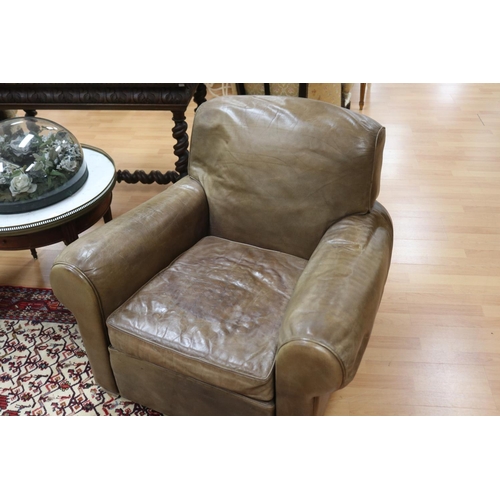 492 - Pair of large vintage French leather armchairs, approx 80cm H x 87cm W x 85cm D (2)