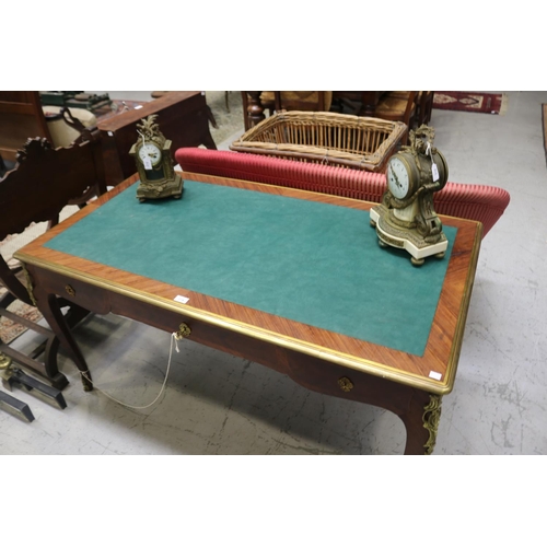 545 - Fine French Louis XV style desk, inset green writing surface, brass banded trim and cast mounts, app... 