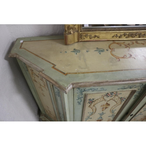 33 - Italian Florentine painted credenza, of canted side shape, central two door cupboard, shaped front l... 