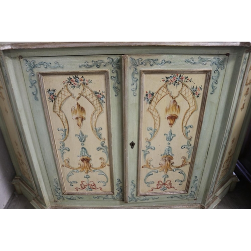 33 - Italian Florentine painted credenza, of canted side shape, central two door cupboard, shaped front l... 