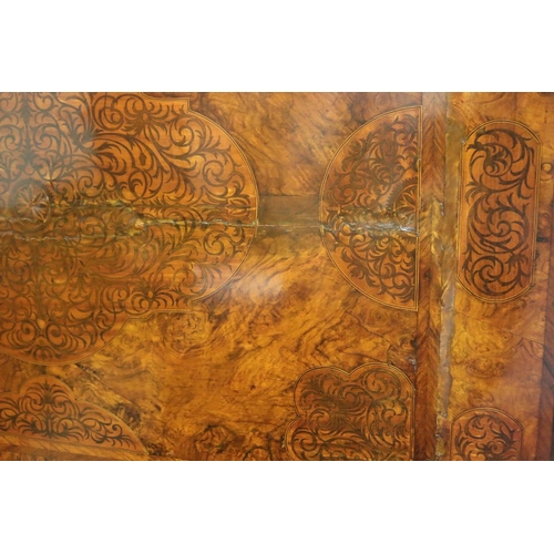 34 - Queen Anne Burr Walnut and Seaweed Marquetry & feather banded Escritoire Circa 1710.  The fall front... 