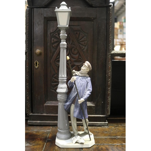 356 - Large Lladro porcelain figure lamp lighter, approx 47cm H, with damages, fingers missing