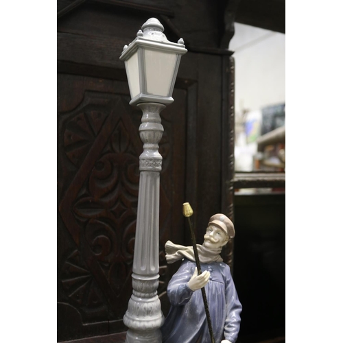 356 - Large Lladro porcelain figure lamp lighter, approx 47cm H, with damages, fingers missing