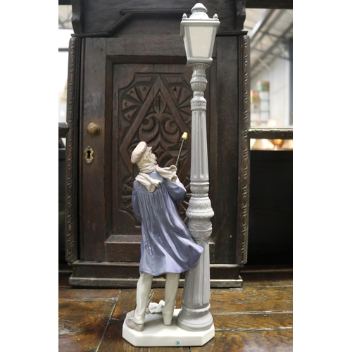 356 - Large Lladro porcelain figure lamp lighter, approx 47cm H, with damages, fingers missing