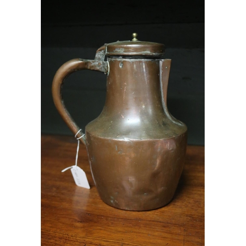 42 - Antique French copper milk jug, with flip cover, approx 24cm H