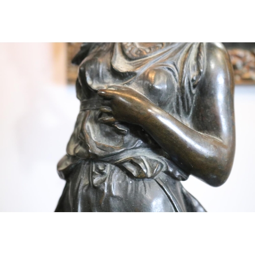 359 - Mathurin Moreau (1822-1912) France, bronze figural lamp, the vestal virgin figure holding aloft a to... 