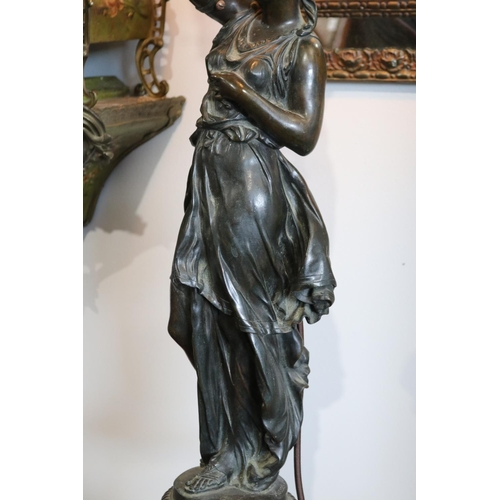 359 - Mathurin Moreau (1822-1912) France, bronze figural lamp, the vestal virgin figure holding aloft a to... 