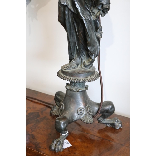 359 - Mathurin Moreau (1822-1912) France, bronze figural lamp, the vestal virgin figure holding aloft a to... 