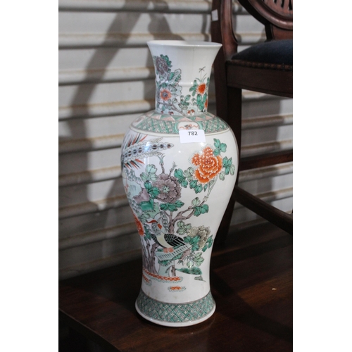 360 - Large Chinese famille verte baluster shape porcelain vase, approx 46cm H (crack to rim)