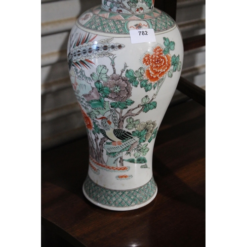 360 - Large Chinese famille verte baluster shape porcelain vase, approx 46cm H (crack to rim)