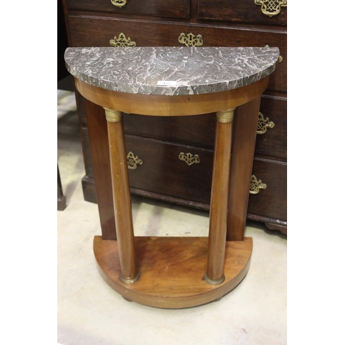 422 - Antique French marble topped demi lune console , approx 72cm H x 53cm W x 27cm D