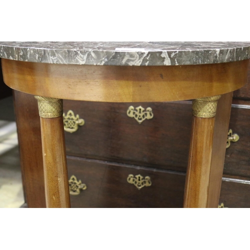 422 - Antique French marble topped demi lune console , approx 72cm H x 53cm W x 27cm D