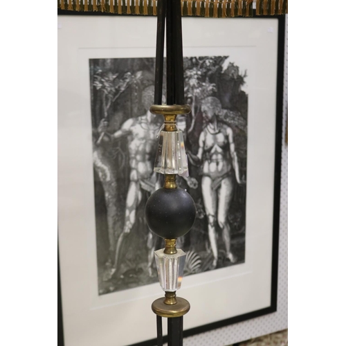 423 - Vintage French 1950's- 60's wrought iron standard lamp, with central ball and facetted glass decorat... 