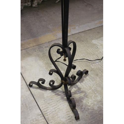 423 - Vintage French 1950's- 60's wrought iron standard lamp, with central ball and facetted glass decorat... 