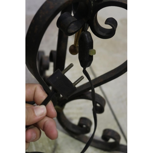 423 - Vintage French 1950's- 60's wrought iron standard lamp, with central ball and facetted glass decorat... 