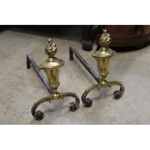 443 - Pair of antique French andirons of urn form, each approx 28cm H x 36cm L (2)