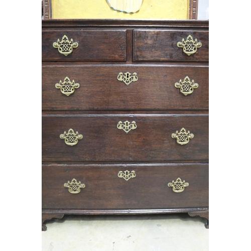 453 - Antique English oak five drawer country chest, fitted with pierced brass drop bale handles, all stan... 