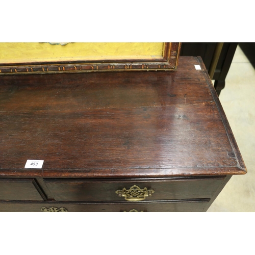 453 - Antique English oak five drawer country chest, fitted with pierced brass drop bale handles, all stan... 