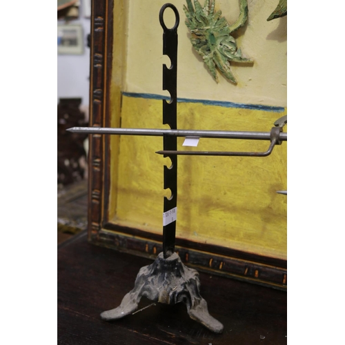 454 - Antique 19th century French cast iron clockwork rotisserie spit jack, approx 35cm H x 67cm W