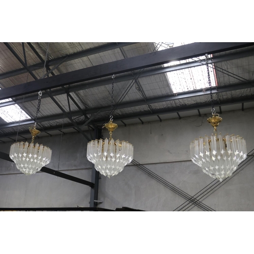 456 - Set of three vintage chandeliers, all with stepped drop lustres,  untested, (some damages) , each ap... 