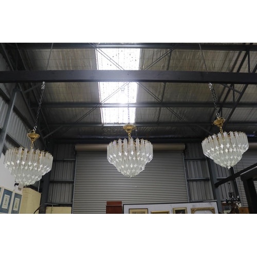 456 - Set of three vintage chandeliers, all with stepped drop lustres,  untested, (some damages) , each ap... 