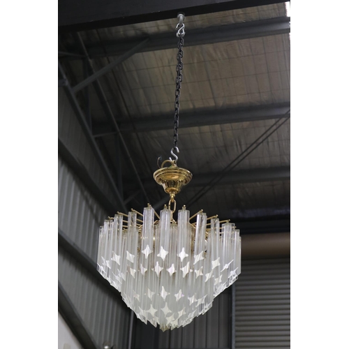 456 - Set of three vintage chandeliers, all with stepped drop lustres,  untested, (some damages) , each ap... 