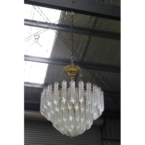 456 - Set of three vintage chandeliers, all with stepped drop lustres,  untested, (some damages) , each ap... 