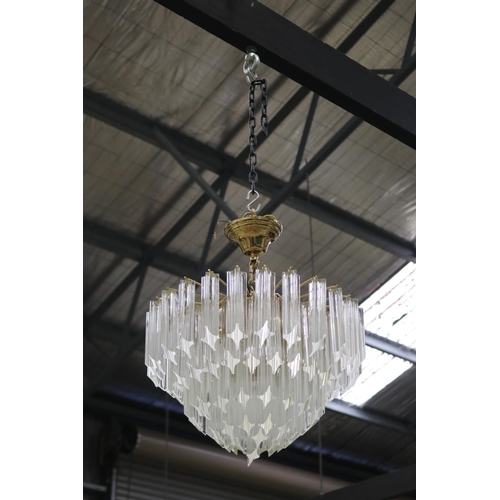 456 - Set of three vintage chandeliers, all with stepped drop lustres,  untested, (some damages) , each ap... 