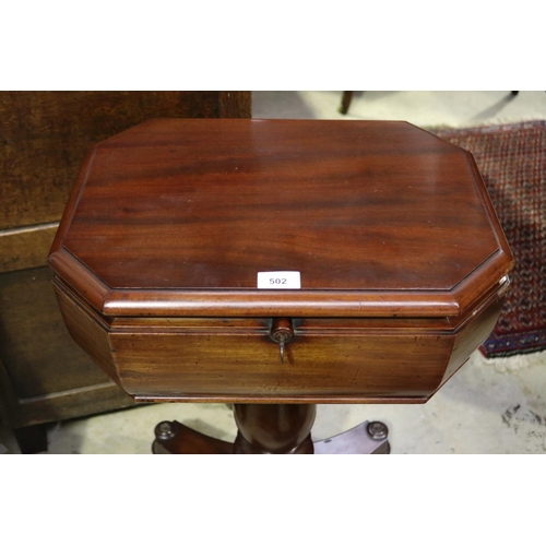 502 - Antique mid 19th century teapoy, converted to a work table, has key, approx 76cm H x 46cm W x 33cm D