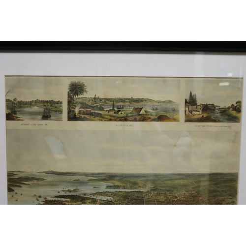 506 - Antique coloured print of early Sydney published by John Sands, 1802 Sydney etc, approx 37cm x 48cm