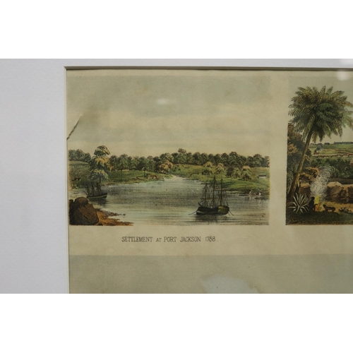 506 - Antique coloured print of early Sydney published by John Sands, 1802 Sydney etc, approx 37cm x 48cm