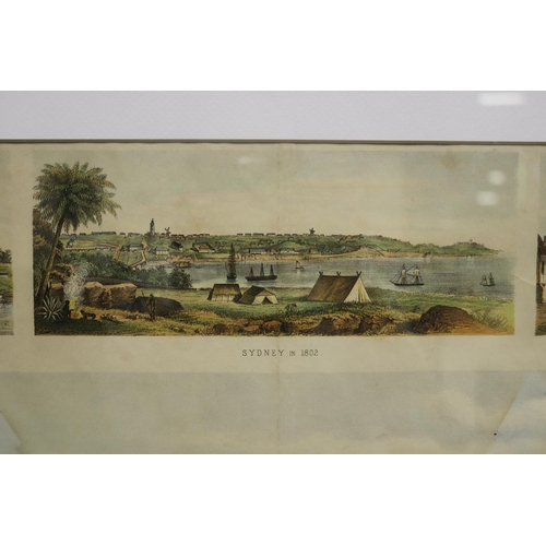 506 - Antique coloured print of early Sydney published by John Sands, 1802 Sydney etc, approx 37cm x 48cm