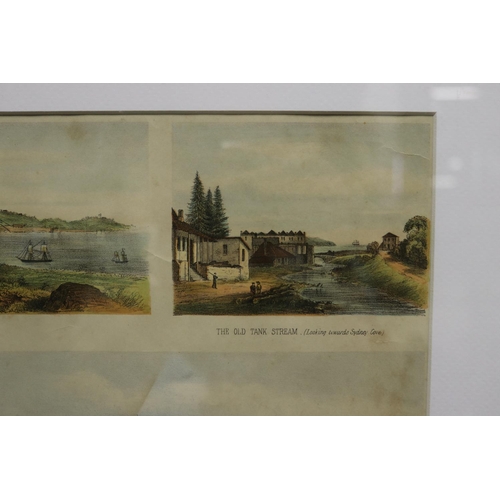 506 - Antique coloured print of early Sydney published by John Sands, 1802 Sydney etc, approx 37cm x 48cm