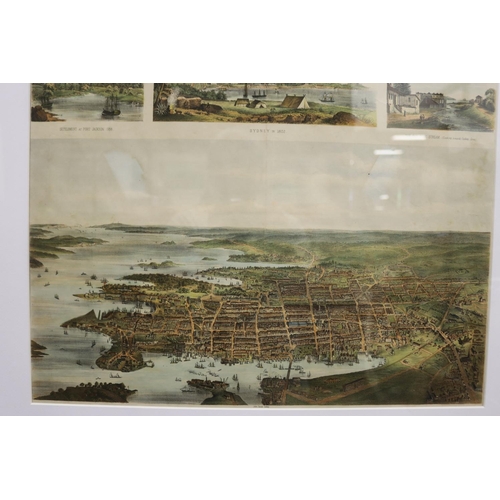 506 - Antique coloured print of early Sydney published by John Sands, 1802 Sydney etc, approx 37cm x 48cm